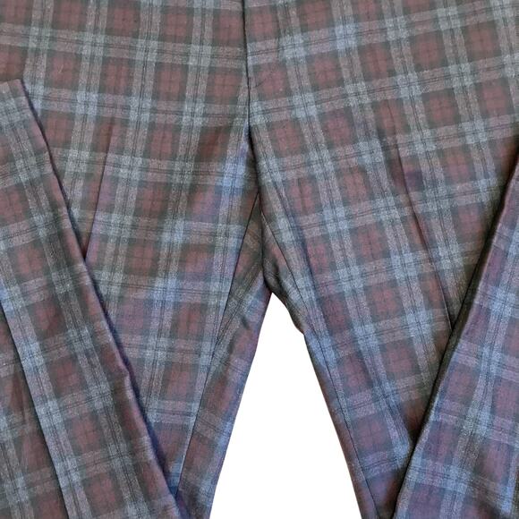 L-Ralph Lauren Mens Wool Blend Burgundy Plaid Flat Front Dress Pants Slim Fit - Picture 9 of 16